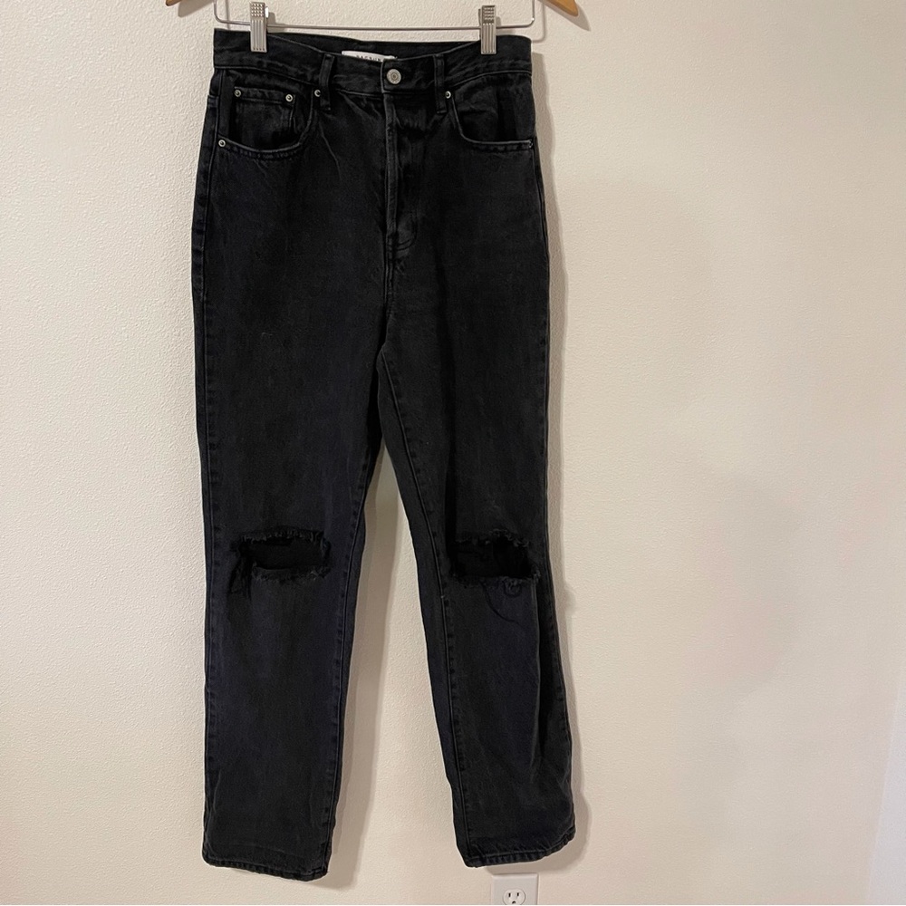PacSun Dad Jean Washed Black Busted Knees Button Fly High Waisted-26